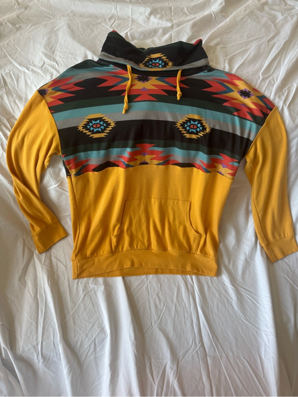 Southwestern Print Mustard Pullover Hoodie